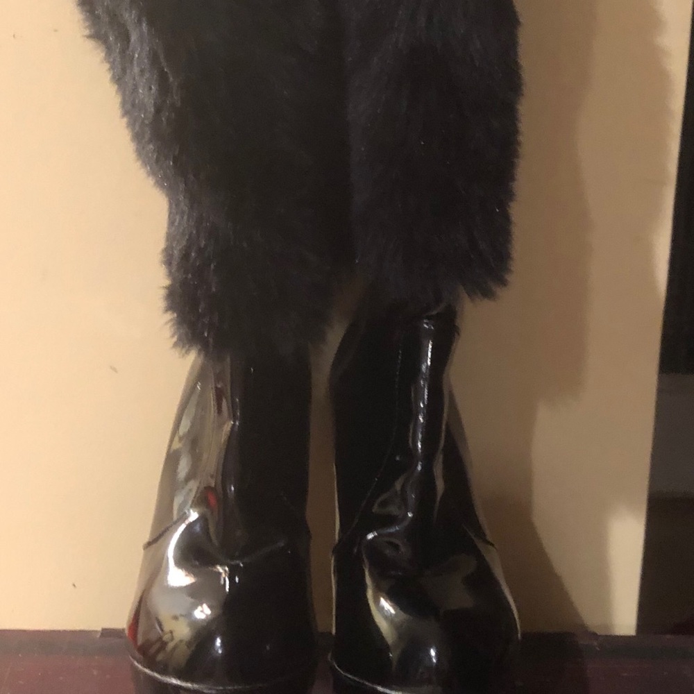 Patent leather-  - high heel  - platform boot .